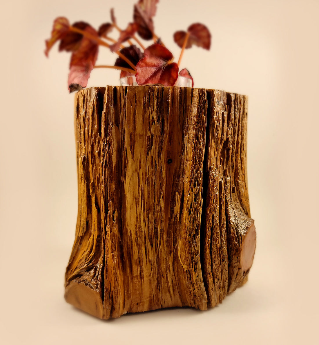 Rustic and Elegant Cedar Wood Planter Enhancing Home Decor, Front Red Plant