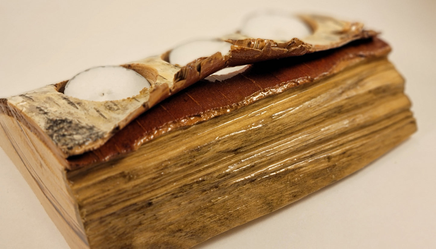 Rustic Birch Wood Candle Holder with Tea Light, Bark